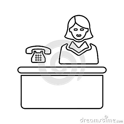 Reception, receptionist, desk, lobby, office, service outline icon Stock Photo