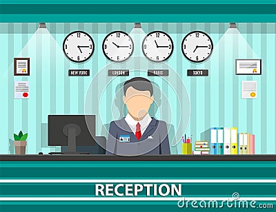 Reception with receptionist, interior Vector Illustration