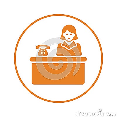 Reception, receptionist, orange version, lobby, office, service icon Vector Illustration