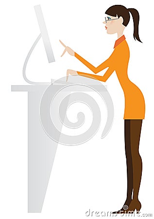 Receptionist girl at computer, secretary Stock Photo