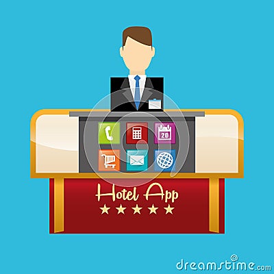 Receptionist of hotel and digital apps design Vector Illustration