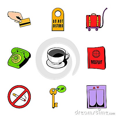 Receptionist icons set, cartoon style Vector Illustration