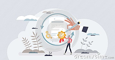 Recertification as diploma for competence and experience tiny person concept Vector Illustration