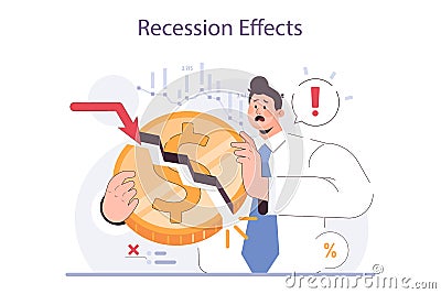 Recession effects. Significant, widespread, and prolonged economic Vector Illustration