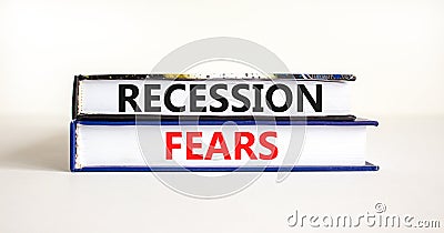 Recession fears symbol. Concept words Recession fears on books on a beautiful white table white background. Business and recession Stock Photo