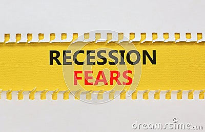 Recession fears symbol. Concept words Recession fears on yellow paper on a beautiful white background. Business and recession Stock Photo