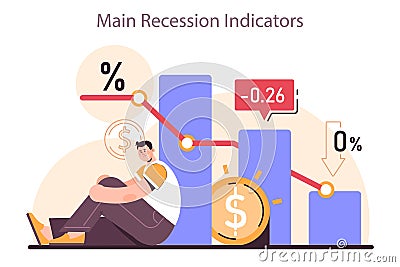 Recession indicators. Significant, widespread, and prolonged economic slow Vector Illustration