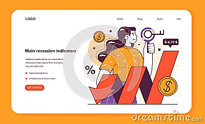 Recession indicators web banner or landing page. Significant, widespread, Vector Illustration