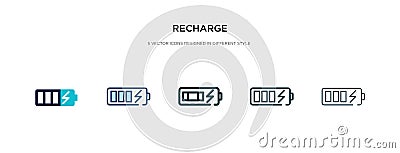 Recharge icon in different style vector illustration. two colored and black recharge vector icons designed in filled, outline, Vector Illustration