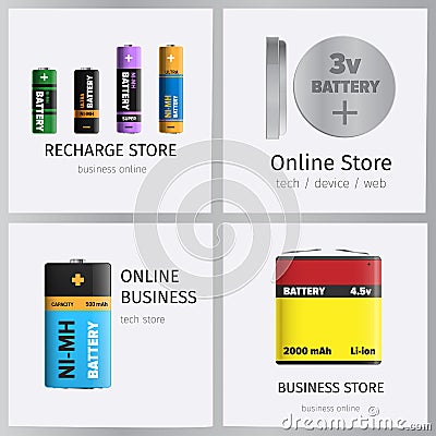 Recharge Online Business Store Elements Banner Set Vector Illustration