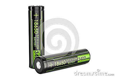 18650 Rechargeable Li-ion Batteries, 3D rendering Stock Photo