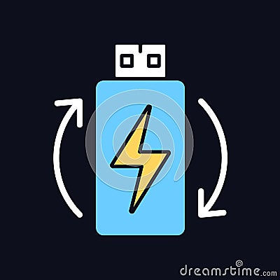 Rechargeable lithium ion battery RGB color manual label icon for dark theme Vector Illustration