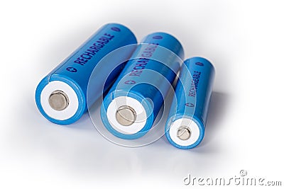 Rechargeable nickel metal hydride batteries different sizes close-up Stock Photo