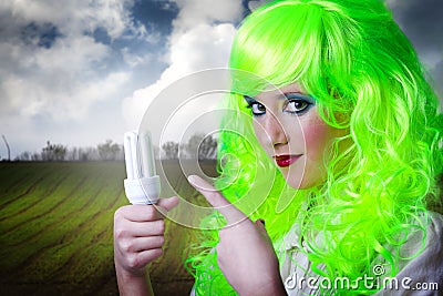 Recicling green fairy girl Stock Photo