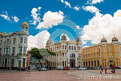 Recife, Pernambuco, Brazil: Panoramic view of Marco Zero Square at Ancient Recife district Editorial Stock Photo