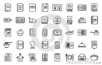 Recipe book icons set outline vector. Cooking recipe Vector Illustration