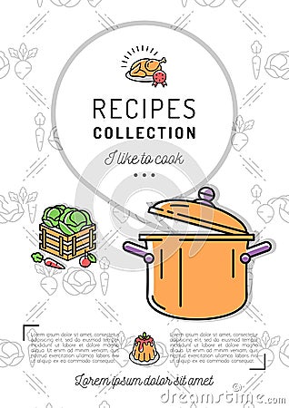 Recipe book Menu template Cookbook A4 size. Boiling pot, Speech bubble with space for text. Minimal design Vector Illustration