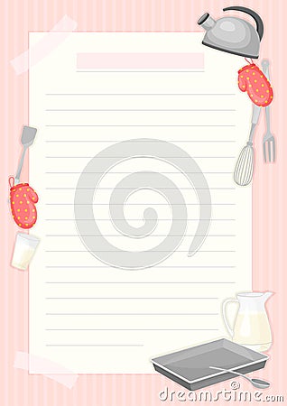 Recipe Card with Kitchen Items and Lines Vector Template Vector Illustration