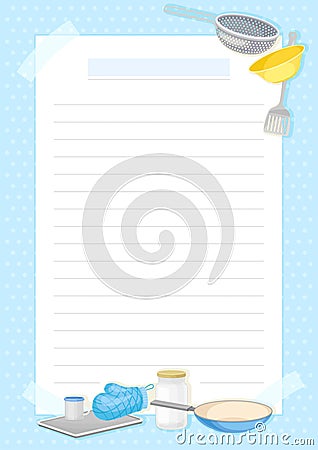 Recipe Card with Kitchen Items and Lines Vector Template Vector Illustration