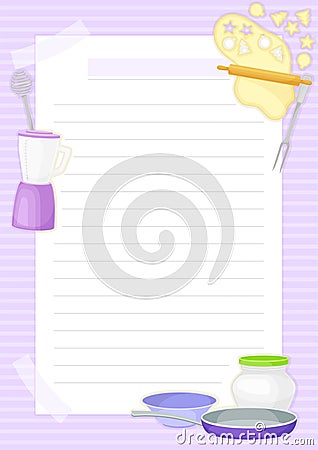 Recipe Card with Kitchen Items and Lines Vector Template Vector Illustration