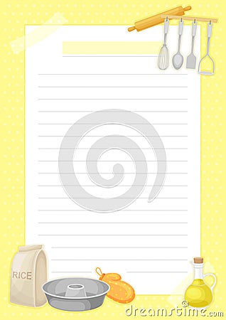 Recipe Card with Kitchen Items and Lines Vector Template Vector Illustration