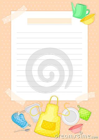 Recipe Card with Kitchen Items and Lines Vector Template Vector Illustration