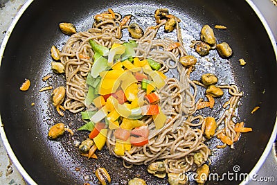 RECIPE: cooking spaghetti vegetarian step 1 Stock Photo