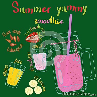 Recipe illustration smoothie (cocktail). Vector Illustration