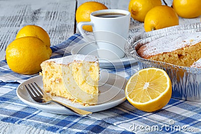 Recipe for lemon pie. Preparation of the cake with ingredients. Stock Photo