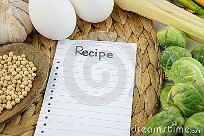 Recipe note, cooking ingredient and vegetable Stock Photo