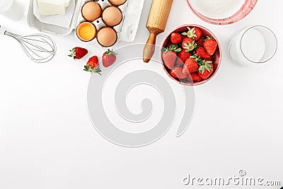 Raw ingredients cooking strawberry pie cake top view flat lay Re Stock Photo