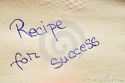 Recipe of success handwriting text close up isolated on yellow paper with copy space Stock Photo