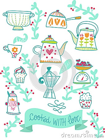 Recipes retro kitchen illustration Cartoon Illustration