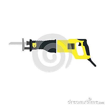 Reciprocating saw vector construction electric blade tool icon. Cut equipment carpentry work isolated power appliance diy. Vector Illustration