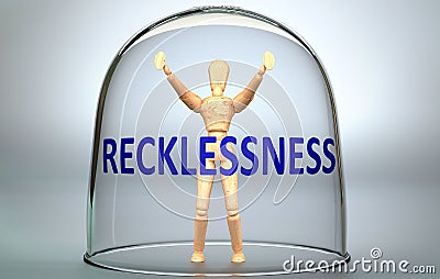Recklessness can separate a person from the world and lock in an isolation that limits - pictured as a human figure locked inside Cartoon Illustration