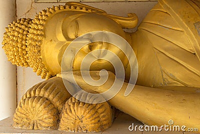 Reclining Buddha at Thai tample Stock Photo