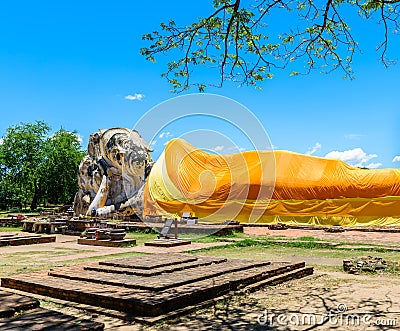 Reclining Buddha at Wat Lokayasutharam, Ayutthaya, Thailand Stock Photo