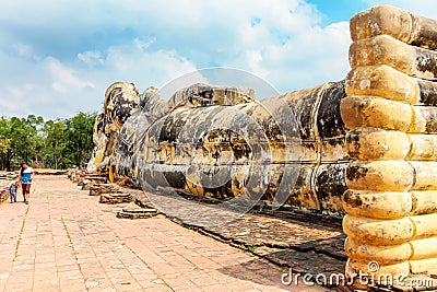 Reclining Buddha at Wat Lokayasutharam in Ayutthaya, Thailand Editorial Stock Photo