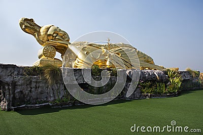 Reclining guanyin or Quan Yin sleep statue for thai people and foriegn travelers travel visit and respect praying of Wat Tham Stock Photo