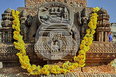 Reclining lord Vishnu on stone carved Tulsi Vrinda at ranganathaswamy Temple 9th centuryVaishnavite; shrines-Srirangapatna | Near Stock Photo
