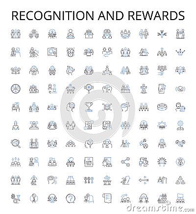 Recognition and rewards outline icons collection. Recognition, Rewards, Appreciation, Acknowledgement, Gratitude Vector Illustration