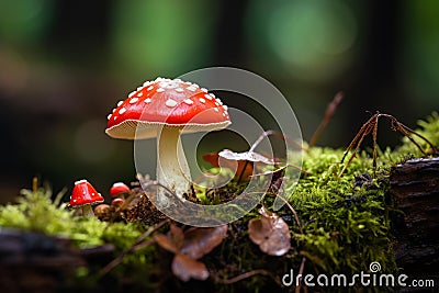 Recognizable Red toadstool mushroom danger. Generate Ai Stock Photo