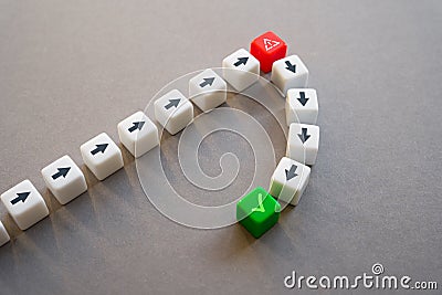 Recognize the error and find a way to successfully achieve the goal. Realize the wrong direction in time and correct the mistake. Stock Photo