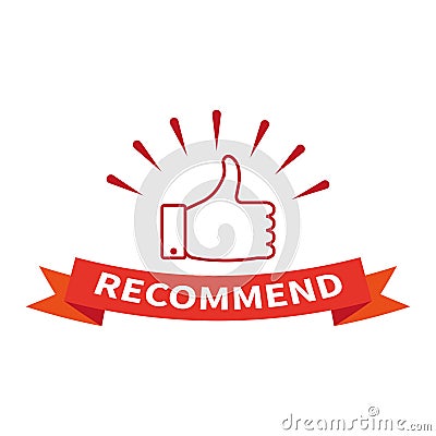 Recommend icon. Red label recommend thumb up icon. Vector illustration. EPS 10. Vector Illustration