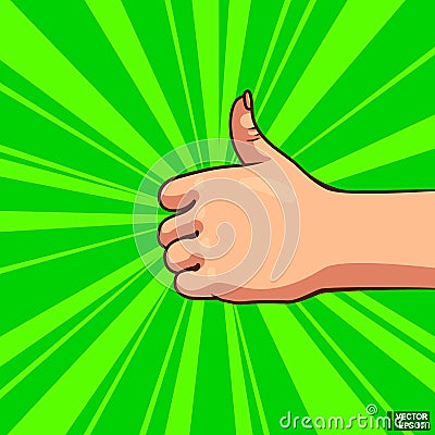 Recommend icon. Thumbs up gesture on a green background Vector Illustration