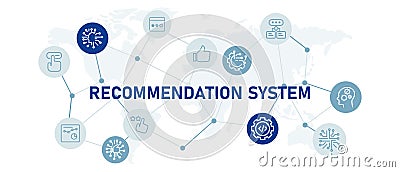 Recommendation system icon set with illustration machine engine review recommend technology analysis rating programming Cartoon Illustration