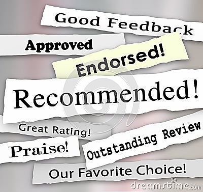 Recommended Approved Review Rating Torn Headlines Words Stock Photo