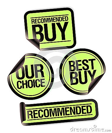 Recommended buy, our choice, best buy stickers set Vector Illustration