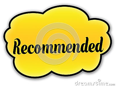 RECOMMENDED handwritten on yellow cloud with white background Stock Photo