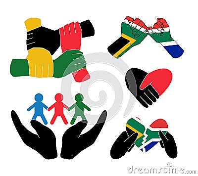 Reconciliation concept. Holding hands and hearts. Reconciliation concept. South Africa Vector Illustration